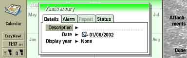 Creating an anniversary entry