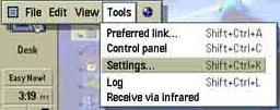 Menu options for the desktop